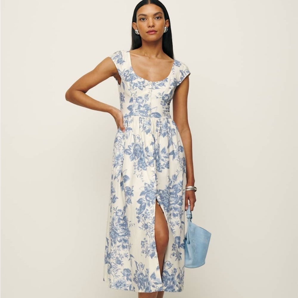 NEW Reformation Florrie Floral Cotton Midi Dress, SIZE 10